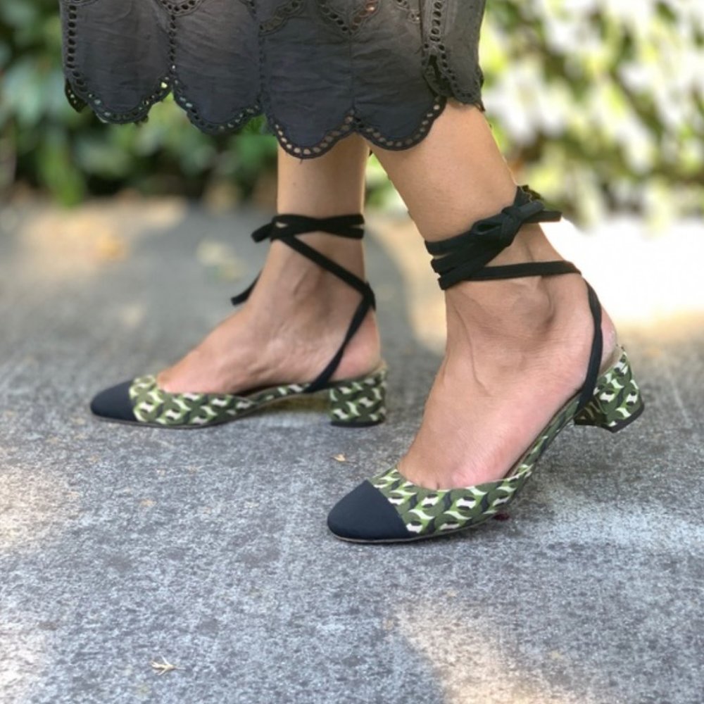 J. CREW Collection Ankle Wrap Heels Ratti Geometric Print